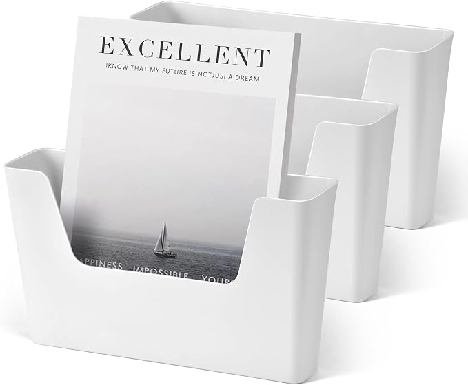 YOHOM Adhesive File Holder Plastic Document Folder Door No Drilling Mount Mail Magazine Organizer A4 Filing Envelopes Folder, Office Wall Mount Single Pocket (WHITE, 3 PCS) by Yohom