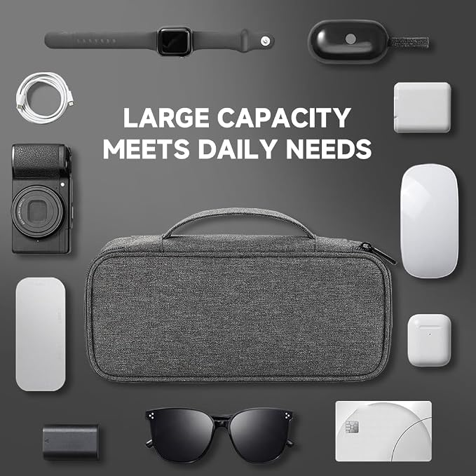 Teskyer Tech Organizer Pouch with Handle, Dark Grey | Water-Resistant Fabric, Adjustable Dividers, Multiple Compartments, Protective Lining, Travel and Office Use - Image 7