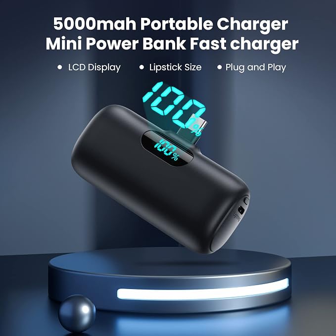 [2-Pack] Mini Portable Charger 5000mAh Power Bank,3A PD USB C Cell Phone Portable Power, LCD Display Battery Pack Compatible with iPhone 17/17 Air/16/16 pro/15/15 pro Max/Android/Samsung/Moto/LG etc - Image 6