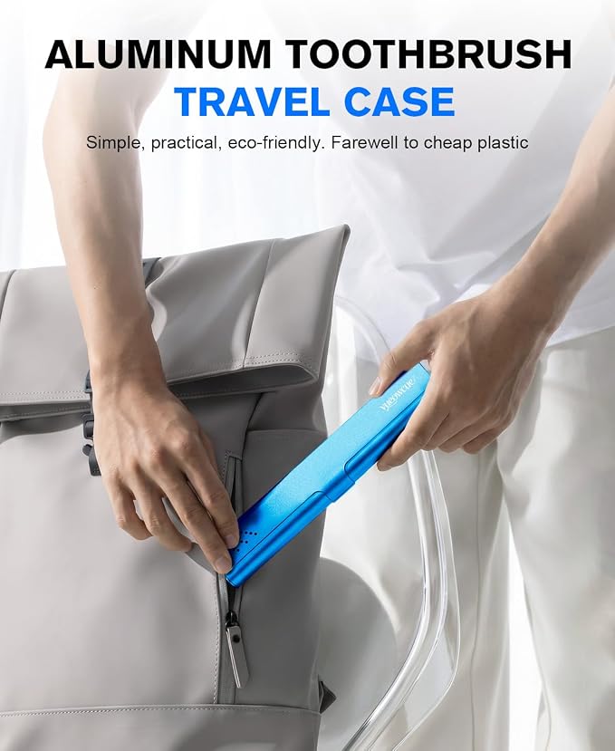 Toothbrush Case Cover for Traveling, Aluminum Toothbrush Holder for Manual Toothbrush + Mini Toothpaste, Portable Tooth Brush Storage Box for Camping Business Trip-Blue (1 Pack) - Image 4