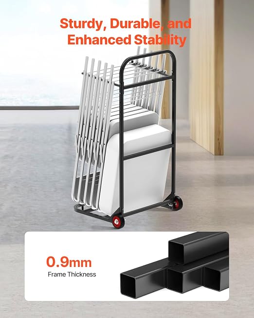 VEVOR Folding Chair Rack, 100 LBS Capacity, Heavy-Duty Chair Cart for Hanging 10 Chairs, Multi-Function Metal Chair Storage Dolly with Rubber Wheels, Push-Style Chair Holder, Matte Black - Image 3