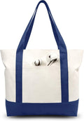 TOPDesign 30-Pack Canvas Tote Bags with an External Pocket, Reusable Grocery Shopping Bags, Top Zipper Closure, Daily Essentials (Blue/Natural) by TOPDesign
