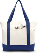 TOPDesign 6-Pack Canvas Tote Bags with an External Pocket, Reusable Grocery Shopping Bags, Top Zipper Closure, Daily Essentials (Blue/Natural) by TOPDesign