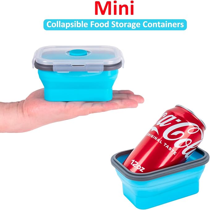 Collapsible Food Storage Containers with Lids & Vent, 11.8 oz, Kitchen Stacking Silicone Collapsible Meal Prep Container Set for Leftover, Microwave Freezer Dishwasher Safe, Blue Small 4 Pack - Image 3