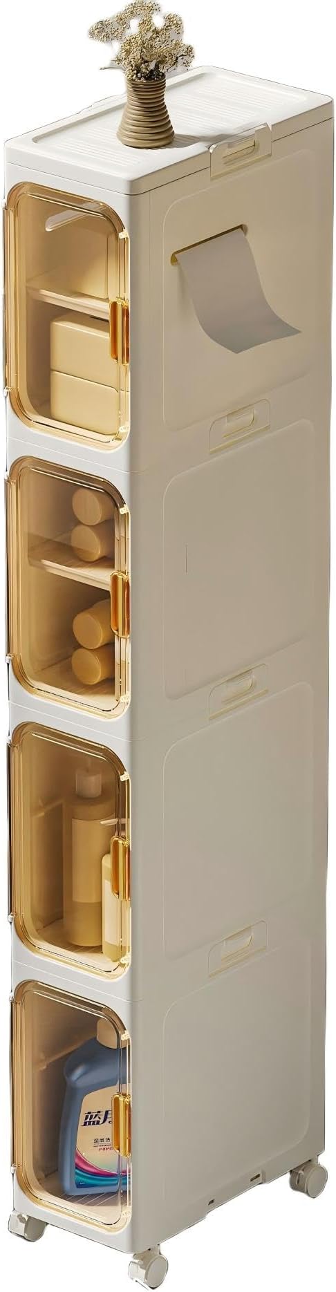 Slim Bathroom Storage Cabinet, Foldable & Movable Narrow Storage Organizer for Small Spaces, Bathroom, Kitchen, Laundry Room, Living Room (4-Tier) by LSLANSOON