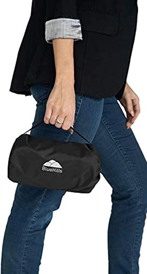 BlueHills Ultra Compact Travel Blanket Pillow 2 Pack Airplane 70X56In Black | Travel Blanket Pillows for 2, Matching Case, Luggage Belt & Backpack Clip, 70 X 56 Long, Must Have Airplane Travel Essentials - Image 8