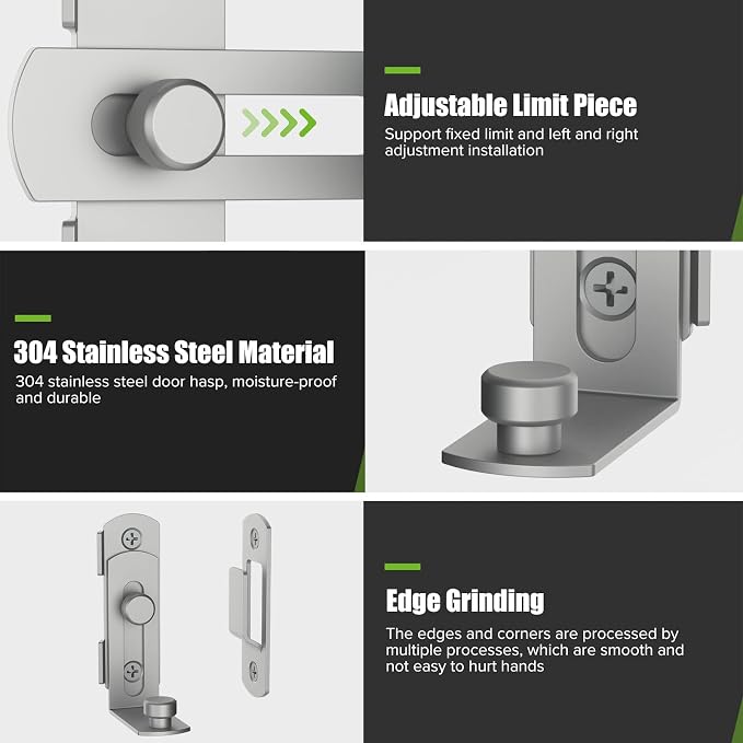 Barn Door Lock, 90 Degree Bifold Flip Door Latch, Silver-2PCS | Stainless Steel Angle Latch Lock for Barn, Bathroom, Outdoor, Garage - Image 4