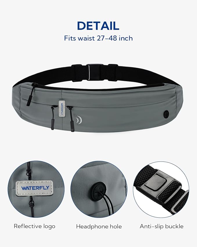 WATERFLY Running Belt Fanny Pack:Phone Holder Belt for Men Women | Lightweight, Soft and breathable fabric,SBS zipper, adjustable waist belt, Zero bounce, Suitable for running workout Fitness - Image 5