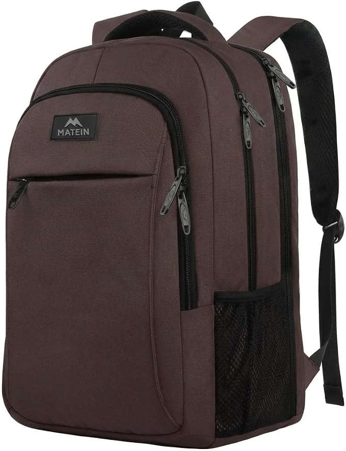 MATEIN Brown 17.3 Inch Laptop Backpack, Extra Large TSA Friendly Travel Bag | Anti Theft, Flight Approved, Carry On Business Daypack, Work College Bag, Sturdy Water Resistant, Gifts for Men & Women by MATEIN