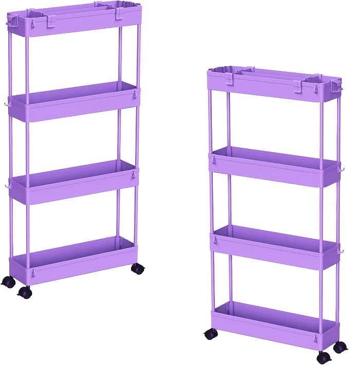 2-piece Set Slim Storage Cart 3 Tier,Bathroom Organizer Rolling Utility,Mobile Shelving Unit Slide Out for Office, Kitchen, Laundry Room & Narrow Places by Home