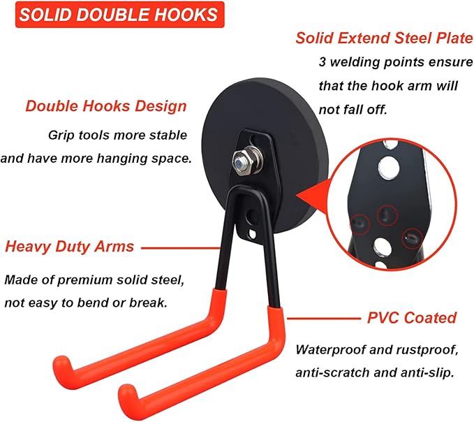Strong Utility Magnetic Hooks,Anti-Slip Coated Large Magnetic Hooks Heavy Duty No Drilling Garage Organizer Magnet Hooks for Hanging Garden Hoses - Image 4