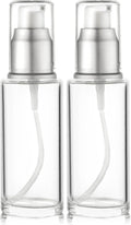 1.7 Oz 50ml Refillable Luxury Clear Glass Lotion Travel Pump Bottle with Silver Cap for Cosmetics, Lotion, Body Cream, Sanitizers, Cream, Foundation (Pack of 2) | Silver Cap, Luxury, Serum, Foundation, Body Cream, Sanitizer, Cosmetics, Travel by Vitalup