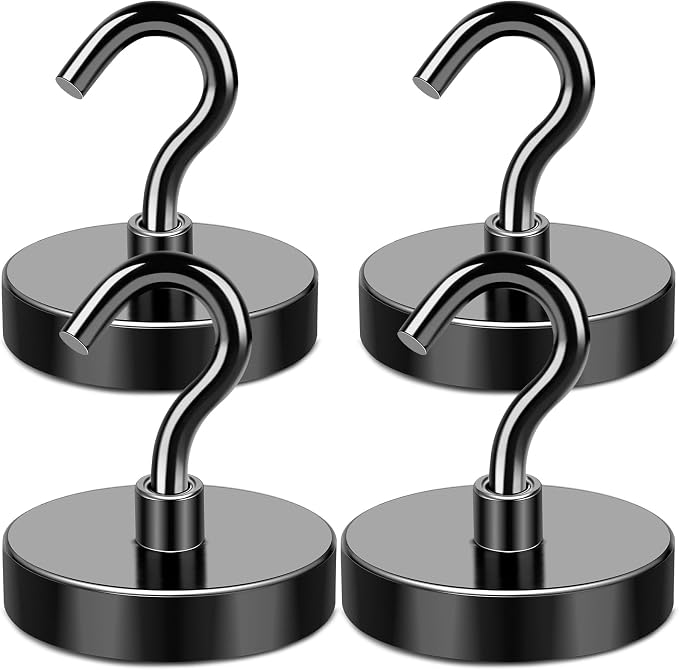 Magnetic Hooks Heavy Duty 150LB+ Strong Black Magnets Hook | Rare Earth Neodymium Hooks with Epoxy Coating Cruise Magnets with Hook for Hanging Refrigerator Garage 6 Pack by MIKEDE