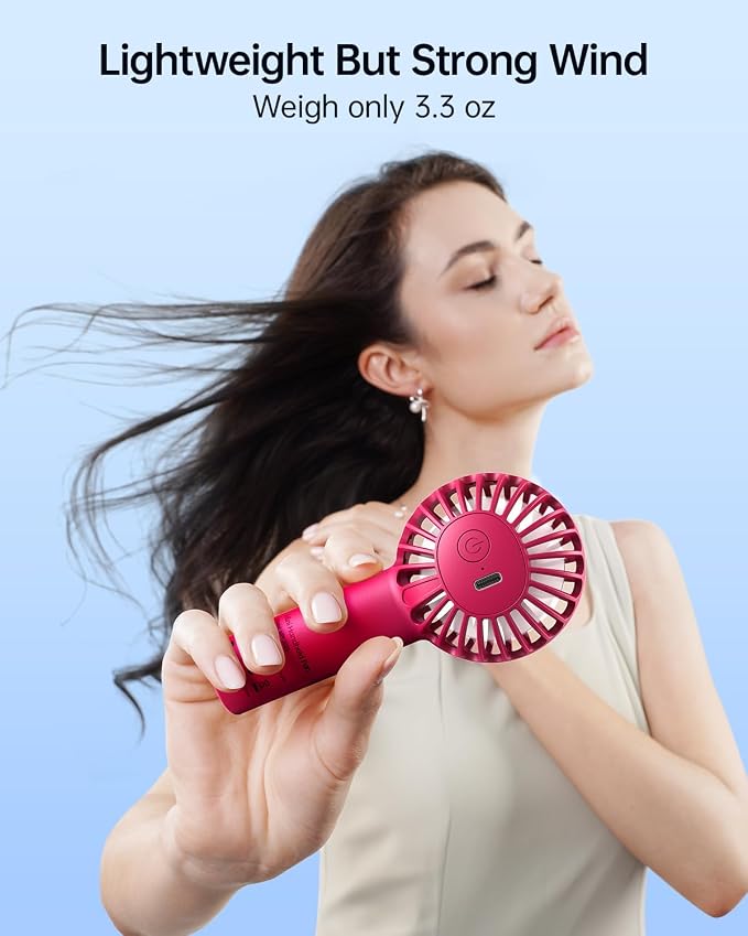 SWEETFULL Mini Portable Fan - Rechargeable Handheld Fan, 3 Speeds Personal Small Hand Gifts for Travel Essentials, Lash, Makeup, Eyelash, Kids, Girls, Women - USB, Cute Design red - Image 5