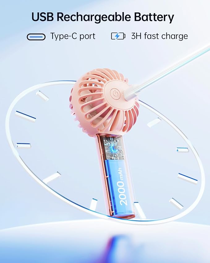 SWEETFULL Mini Portable Fan - Rechargeable Handheld Fan, 3 Speeds Personal Small Hand Gifts for Travel Essentials, Lash, Makeup, Eyelash, Kids, Girls, Women - USB, Cute Design Pink - Image 4