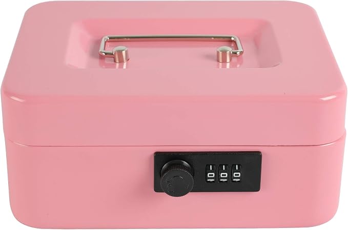 xydled Steel Cash Box Safe with Combination Lock,Money Safe Box with Removable Coin Tray,Medium,7.87"x 6.30"x 3.54",Pink - Image 10