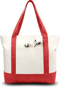 TOPDesign 3-Pack Canvas Tote Bags with an External Pocket, Reusable Grocery Shopping Bags, Top Zipper Closure, Daily Essentials (Red/Natural) by TOPDesign