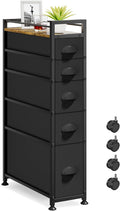 LASZOLA Narrow Cabinet Slim Storage Cart for Bathroom Small Space, Black | 5 Tiers Skinny Rolling Organizer Shelf with Sturdy Fabric Drawers, Lightweight Mobile on Wheels, Between Washer and Dryer by LASZOLA