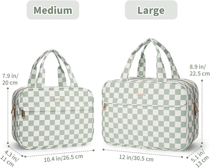 Narwey Hanging Travel Toiletry Bag for Women Checkered Makeup Bag Organizer Cosmetic Make up Toiletries Bag for Travel Essentials Accessories (Mint Green Checkerboard, Large) - Image 2