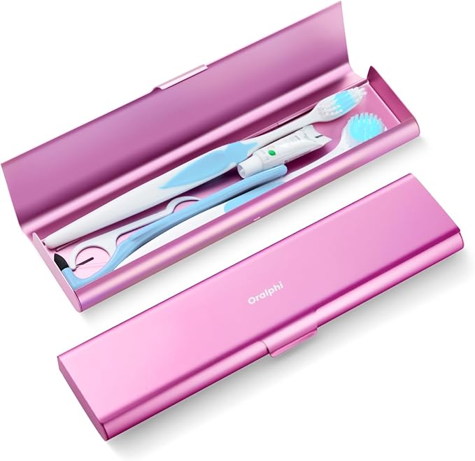 Wider Aluminum Toothbrush Travel Case, Portable Travel Toothbrush Holder, Durable Manual Toothbrush Box Container for Traveling, Bathroom, Camping, Business Trip, Pink by Oralphi