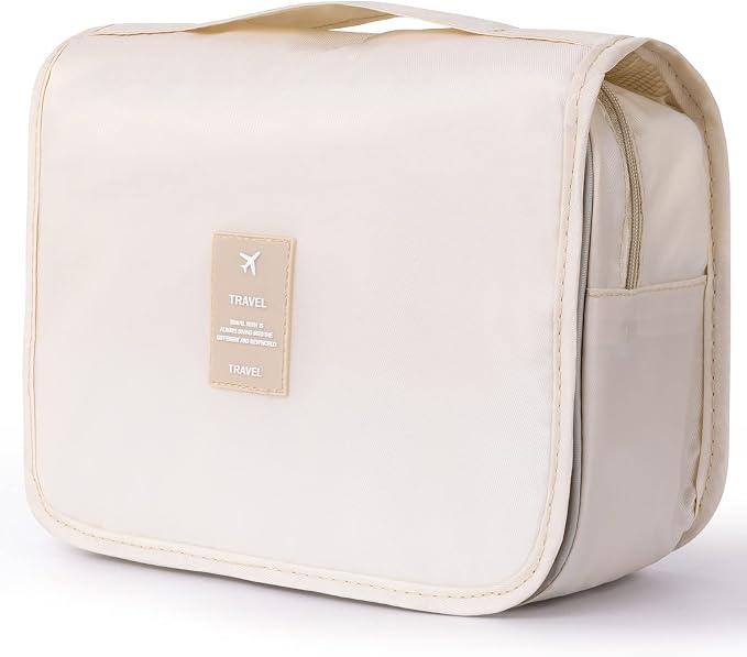 Hanging Toiletry Bag for Women, Travel Size Toiletries bags with Hook, Travel Makeup Bag for Cosmetic Storage Organizer Beige by Yeegras
