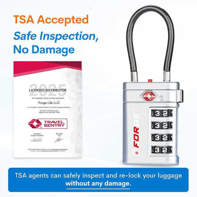Forge TSA Approved Luggage Locks 4 Digit Combination TSA Travel Locks with TSA008, Open Alert Indicator, Zinc Alloy Body for Luggage, Suitcase, Backpack, and More. Silver 2 Locks. - Image 3