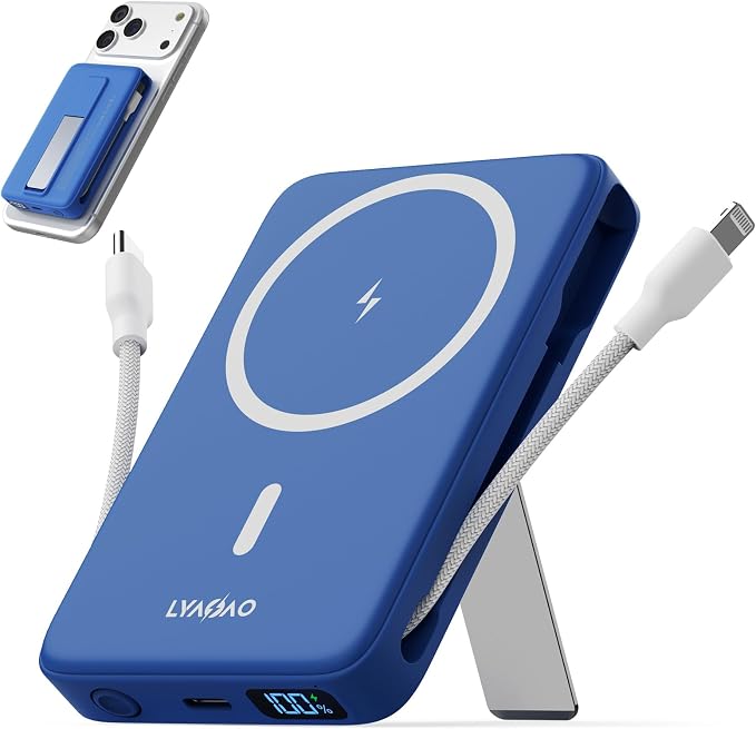 No More Forget Cables! 10000mAh Ultra Slim Magnetic Power Bank, Built-in USB-C & iPhone Cable, 20W Portable Charger with Foldable Stand, for iPhone 17/16/15/14/13/12 Series by Unknown