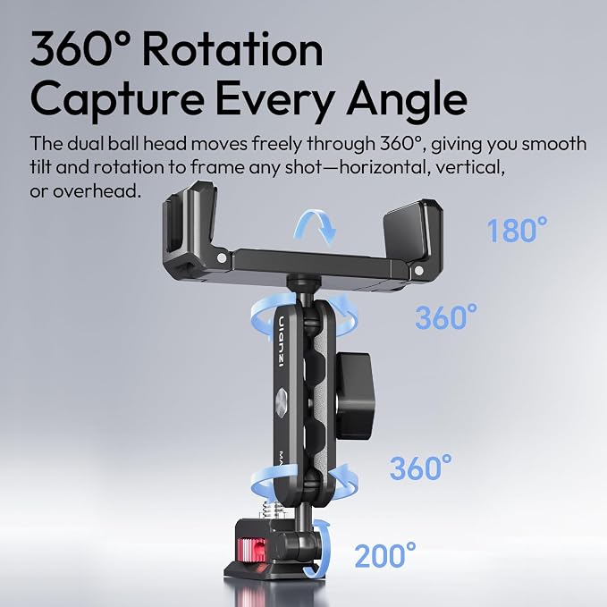 ULANZI MA56 4-in-1 Metal Phone Tripod Mount with Cold Shoe & Arca Swiss Plate, 360° Adjustable Hot Shoe Camera Phone Mount for iPhone, Compact All-in-One Adapter for Smartphone Photography & Video - Image 3