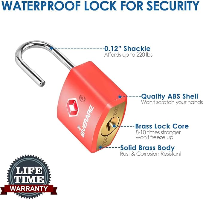 4 Pack TSA Approved Travel Luggage Locks with Keys, Solid Brass Copper Keyed Padlock, ABS Plastic Covered Small Locks for Suitcase, Backpack, Gym Locker, Jewelry Box-by GIVERARE - Image 4