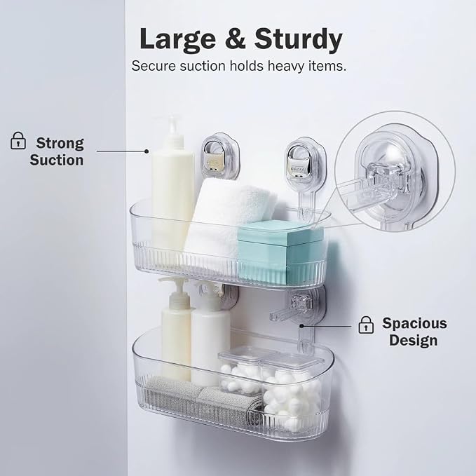 Suction Shower Shelf No Drill, Heavy Duty Bathroom Organizer Wall Mount | No Drill, Heavy Duty - Image 6