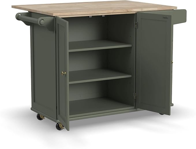 Homestyles Mobile Kitchen Island Cart with Wood Top and Dropleaf Breakfast Bar, 18" D x 53.5" W x 36" H, Green - Image 12