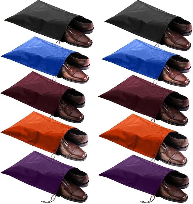 10 Pack Waterproof Nylon Shoe Bags Travel Bags for Men Women (10, Black/Blue/Wine Red/Orange/Purple, 15.1"(L)*12.2"(W)) by FASYACO