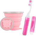 Toothbrush Travel Case, Travel Toothbrush Silicone Collapsible Toothbrush Cup, Travel Toothbrush Set Suitable for Business Camping Travel or Daily Use (Pink) by Unknown
