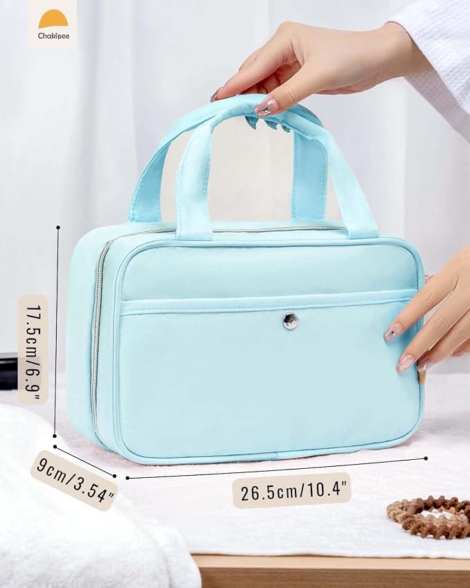 Travel Hanging Toiletry Bag for Women - Waterproof Cosmetic Organizer with Clear Window, Lightweight Bathroom Bags for Essentials, Makeup, Shampoo, Toiletries Blue,Medium - Image 5