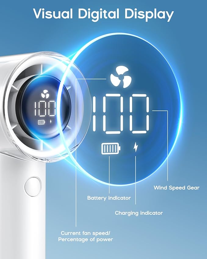 EasyAcc Handheld Turbo Fan with Built-in Battery, 5-Speed Strong Airflow, Up to 19H Runtime, 3-in-1 Personal Cooling Fan with Air Turbo Technology for Travel and Outdoor Work - Image 5