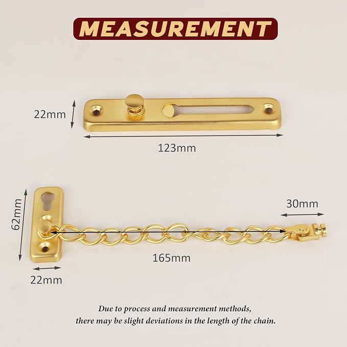 KAFENDA Security Door Chain Lock Sturdy Door Lock Latch for Inside Door Stainless Steel Hotel Door Lock with Spring Button Door Locks for Kids Safety (Gold) - Image 3