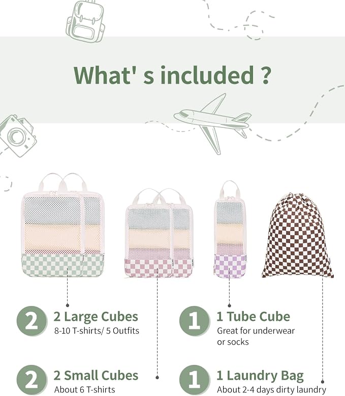 Narwey 6 Set Compression Packing Cubes for Travel Women Men, Travel Cubes for Carry On Suitcase, Durable Compression Luggage Organizer Bags - Image 3