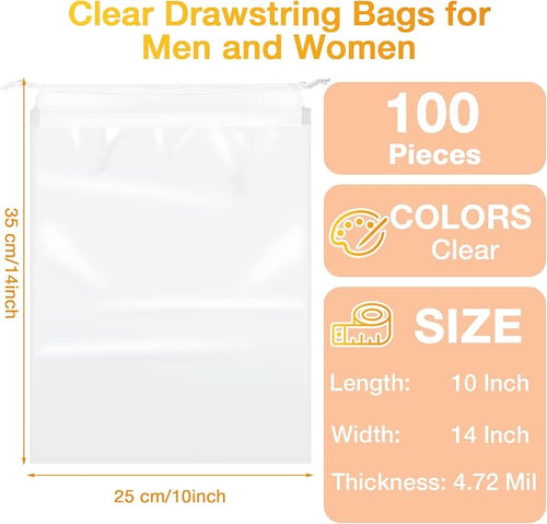 100 Packs Shoes Bags for Travel 10 x 14 Inch Large Transparent Plastic Bags | Clear Drawstring Bags Plastic Waterproof Shoe Packing Bag Storage Organizer Pouch with Rope for Men Women Travel Accessories - Image 2
