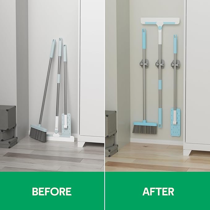 reliahom Broom Holder Wall Mount Mop Grippers organizer wall hanging, 3Pack | No Drilling Self Adhesive Easy install Anti-Slip Mop Broom Hanger Storage Rack for Kitchen,Laundry Room,Garden,Garage - Image 7