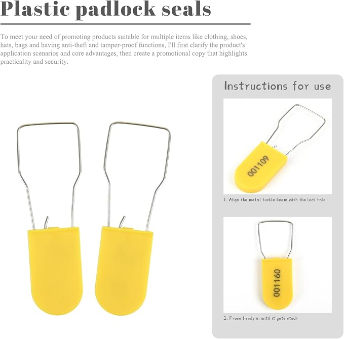 500pcs Security Metal Wire Padlocks, Plastic Security Seals Disposable Anti-Tamper Tag Locks with Numbered Anti Tamper Tag Hasps (Yellow, 500pcs) - Image 9