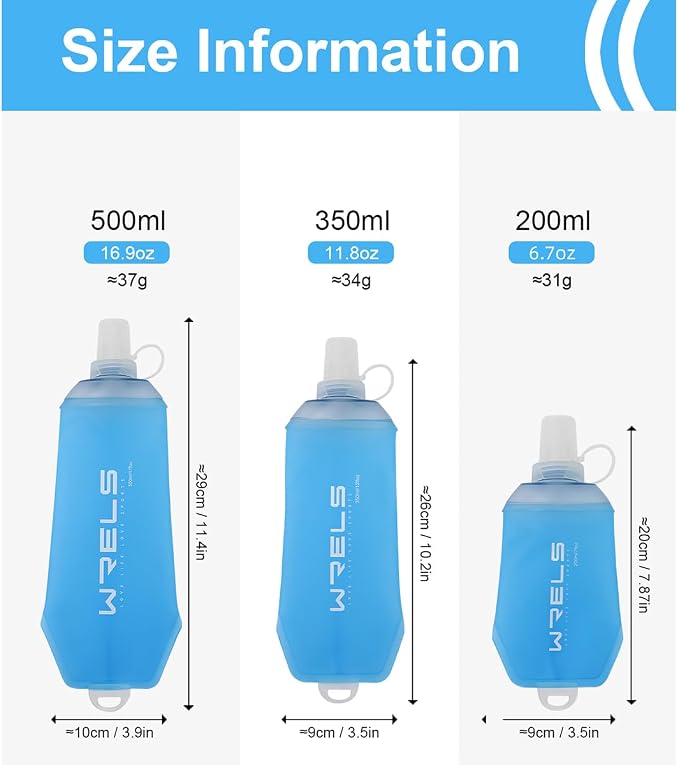 WRELS 200ml/350ml/500ml Collapsible Soft Flask,BPA Free Folding Soft Water Bottle with Hanging Ring,Lightweight TPU Hydration Flask for Running Marathon Cycling Hiking - Image 2
