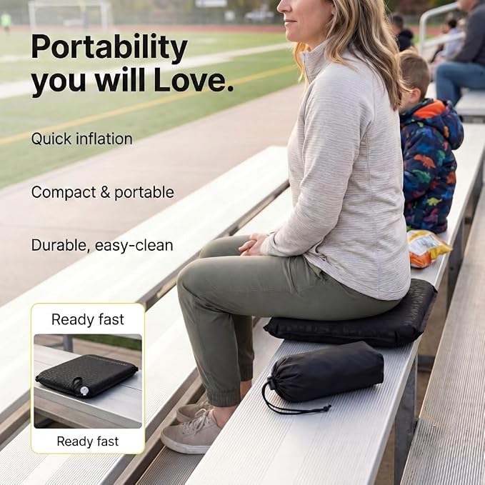 Whispering Winds Inflatable Seat Cushion | Comfortable & Packable Blow-up Foam Pad for Airplane Travel, Stadium Outdoors, Camping, Car & More - Image 4