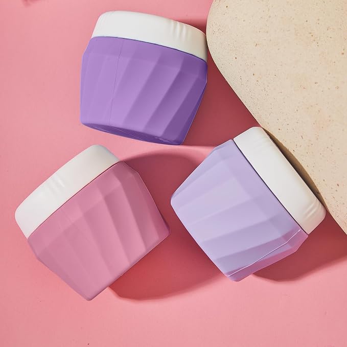 Travel Containers for Toiletries, Premium Silicone Cosmetic Cream Jars, TSA Approved Leak-Proof Refillable Travel Size Toiletries with Clear Bag for Cosmetic Face Body Cream (Purple, 1OZ) - Image 3