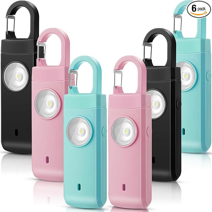 Tellegloww 6 Pcs 130 dB Personal Safety Alarm for Women, Personal Alarm Keychains Loud Siren with LED Strobe Light & Low Battery Notice Rechargeable Self Defense Keychain for Mom(Black,Pink,Blue,Snap) by Tellegloww