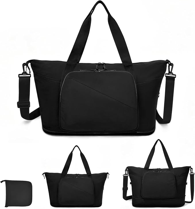 Foldable Travel Bag for Women, Expendable Compact Personal Item Tote Bag | 32L Lightweight Packable Folding Compact Weekender Bag, Nylon Travel Duffel Bag with Luggage Sleeve for Airplane Travel Gym by MIAOJIE