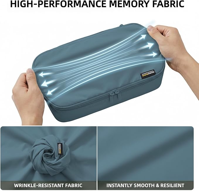 4 Piece Compression Packing Cubes for 3–7 Day Travel, Gray Blue | Wrinkle-Resistant Memory Fabric, Breathable Mesh Panel, Double-Zipper, Small to Large Size Bag, Smart Organization - Image 4