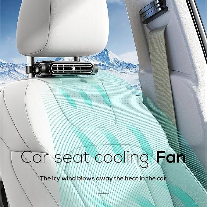 Car Fan for Driver and Passenger's Seat - Mini Portable USB Backseat Cooling Fan Kids Baby Quiet headrest Neck Fan Accessories with 3 Adjustable Wind Speeds for All Cars Vehicle Jeep Van RV Truck - Image 2