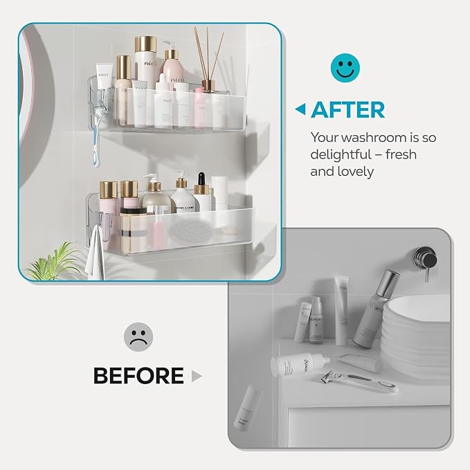 Nieifi Adhesive Shower Shelves, Clear, 2 Pieces | Rustproof ABS, Large Capacity, Removable Design, Easy-Clean, No Drilling Shower Organizer for Bathroom Storage & Home Decor - Image 8