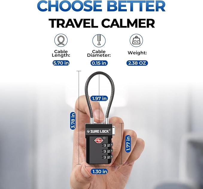 SURE LOCK TSA Approved Luggage Locks with Open Alert Indicator, 3 Digit Combination Cable Travel Lock for Suitcase, Backpack, Gym Locker, Toolbox, Carry On & Travel Bag - Image 6
