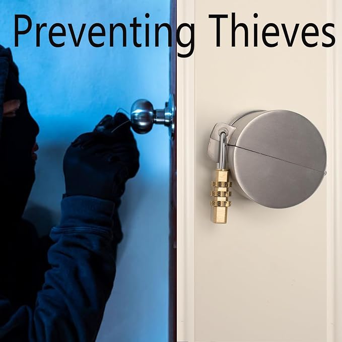 Door Knob With Lock,Without Drilling ,Dementia Door handle lock，From Outside Prevents Turning of Door Knob and Access to Keyhole,for Apartment Evictions，Childproof (Stainless steel with padlock) - Image 4